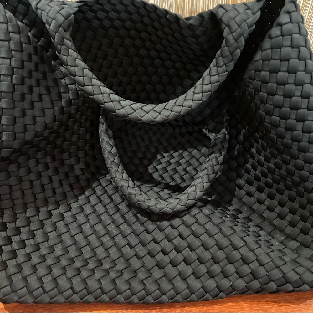 Naghedi Black Tote with Intricate Weave and Sturdy Design
